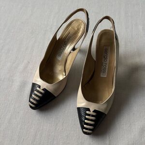 Sergio Rossi Vintage Slingback Heels Beige Black 36 | Designer